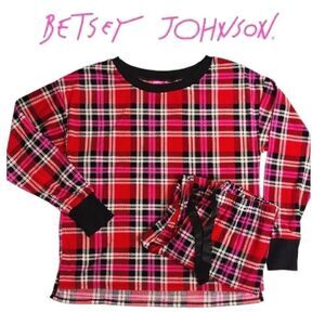 Betsey Johnson Y2K Pink Red Plaid Long Sleeve Pajama Pants Set Medium